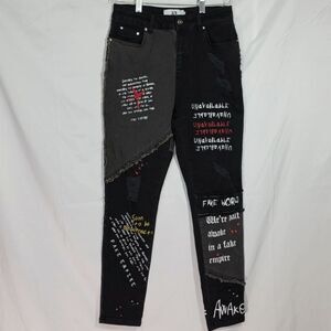 Girl's JK Attire Empire Text Graphic Split Color Punk Jeans Black / Grey 14